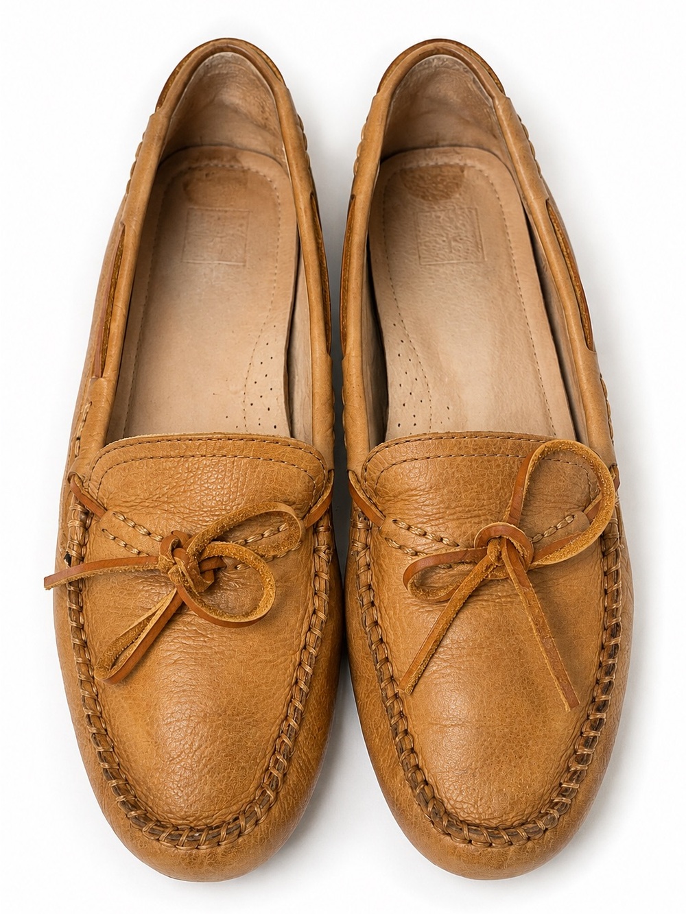 Frye Regan Campus Driver Leather Moccasins Camel Bow Loafers Women’s 9.5